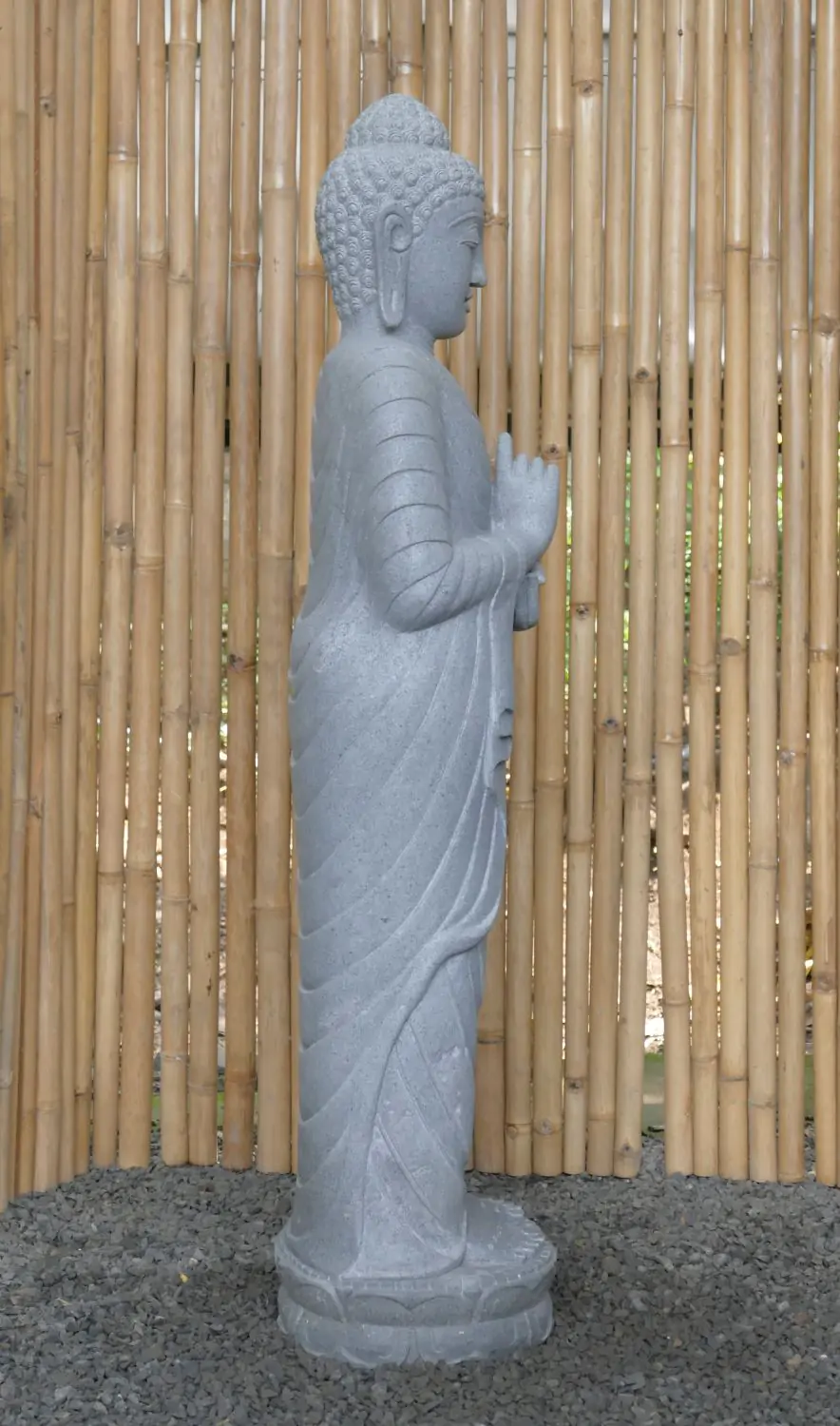  Product image 5 of the product “Standing Buddha made of Riverstone in Dharmachakra position - gesture of wheel of the teaching of Dharma. About 151cm height ”